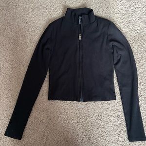 Forever 21 Black Ribbed Long Sleeve Zip-Up Top